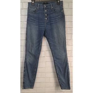 ABLE The High Rise Skinny Jeans Size 28 Blue Denim Exposed Button Fly 5 Pocket